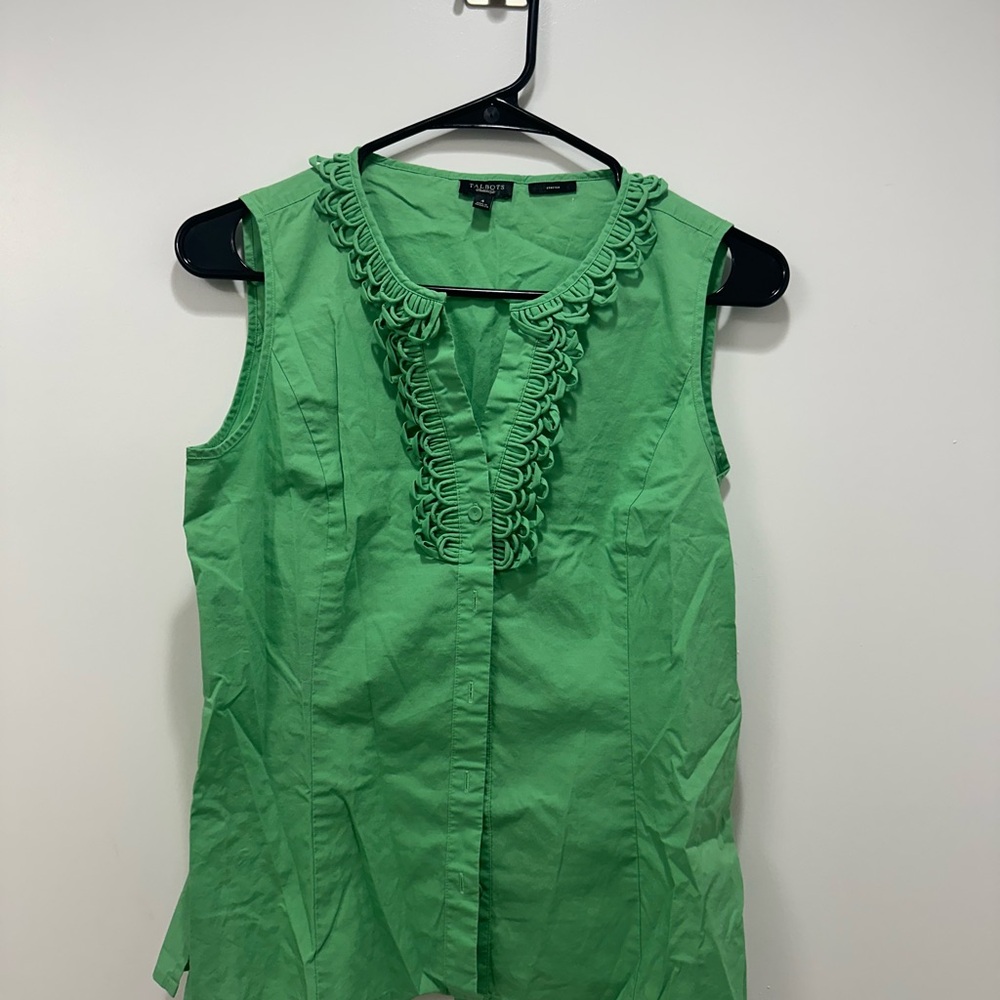 Talbots Vibrant Green Ruffle Blouse - Picture 7 of 9